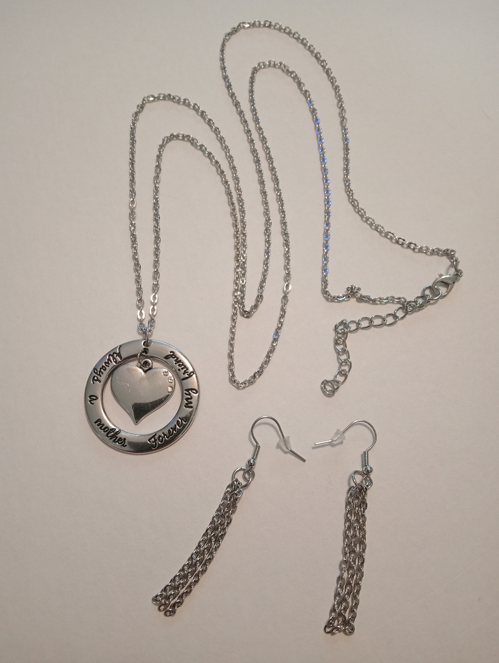 #1171.  Silver Toned, Always A Mother, Forever My Friend, Heart Necklace Set